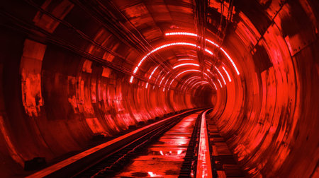 This captivating image features a tunnel illuminated by striking red lights, offering a unique perspective of urban infrastructure and transportation aesthetics.の素材
