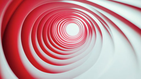 Stunning abstract spiral tunnel in red and white tones, evoking depth and movement. Perfect for modern designs, backgrounds, and creative projects.の素材