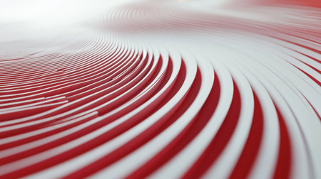 This image features abstract red and white wavy lines that create a dynamic and visually striking pattern, evoking energy and depth. Perfect for modern design projects.の素材