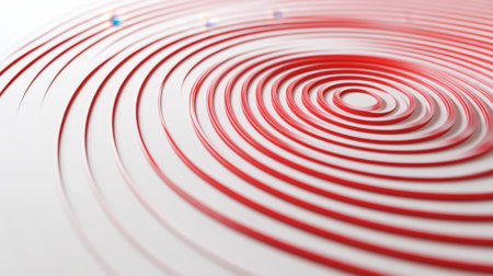A captivating imagery featuring red spiral circles on a clean white surface, creating an intriguing abstract pattern with smooth curves and modern aesthetics.の素材