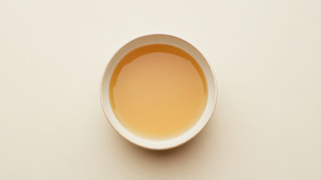 A soothing bowl of warm herbal tea sits against a minimalist backdrop, highlighting its calming color and inviting warmth. Perfect for health and relaxation.の素材
