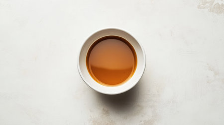 A captivating image of a brown liquid in a white bowl against a light background. Ideal for promoting tea culture, wellness, and relaxation.の素材