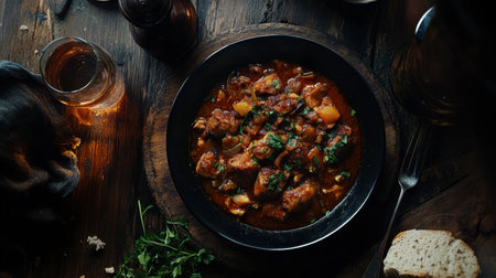 A warm and inviting bowl of hearty chicken stew featuring colorful vegetables, served in a rustic setting. Perfect for cozy meals or family gatherings.の素材