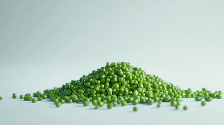 A vibrant pile of fresh green peas sits on a light background, highlighting their natural color and freshness, perfect for healthy cooking and recipes.の素材