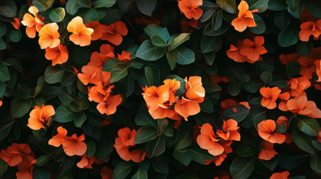 A stunning display of vibrant orange flowers nestled among rich green leaves, creating a beautiful natural background perfect for various designs and projects.の素材