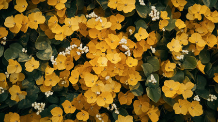 A stunning array of vibrant yellow flowers paired with lush green leaves, perfect for showcasing the beauty of nature in gardens and outdoor settings.の素材