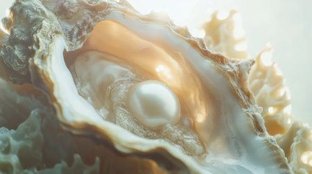 Discover the intricate beauty of an open oyster showcasing a lustrous pearl nestled inside its shell. A stunning representation of marine elegance.の素材