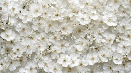A stunning and serene background of delicate white flowers, creating a fresh and tranquil atmosphere. Perfect for nature-themed projects and designs.の素材