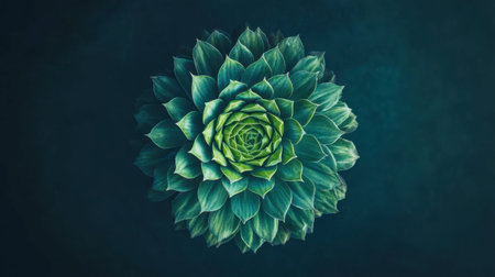 An overhead view of a vibrant green succulent, showcasing its intricate leaf patterns and rich textures. Perfect for nature-inspired decor and serene environments.の素材