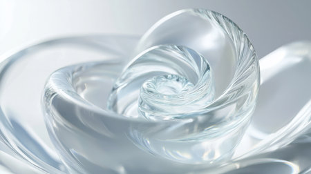 Smooth and shiny 3D spiral glass geometry, twisting and turning with light reflections and modern aestheticの素材