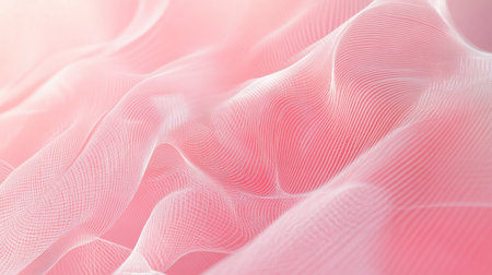 Soft glowing 3D wireframe lines weaving in an artistic pattern on a pastel pink background, modern and sleekの素材