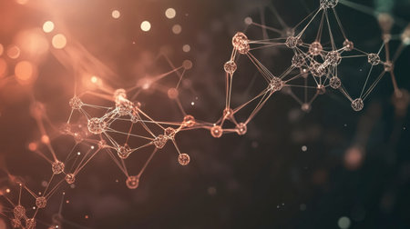 Abstract representation of coronavirus with connected molecular structures and DNA chains in a scientific backgroundの素材