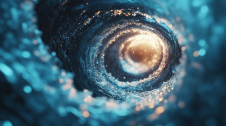 Blue glowing vortex with soft depth of field, dynamic and futuristic 3D digital renderingの素材