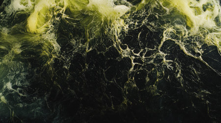 Captivating image of dark ocean waves featuring foam and swirling patterns in vibrant green and deep black hues, showcasing nature's dynamic beauty.の素材