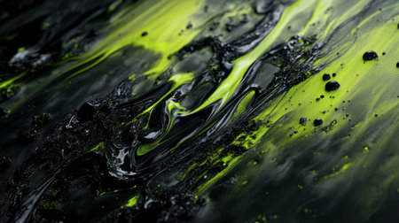 Explore this abstract black and green texture featuring fluid paint patterns. The vibrant colors and smooth motion create a captivating visual experience.の素材