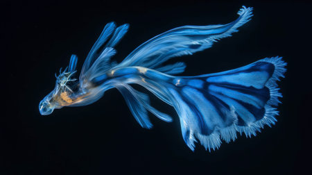 A stunning blue fish glides gracefully through the water, showcasing its vibrant fins and delicate features. This ethereal creature embodies the beauty of marine life.の素材