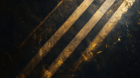 This image features radiant golden light beams casting dramatic shadows across a dark textured surface, creating a striking and elegant atmosphere perfect for artistic projects.の素材