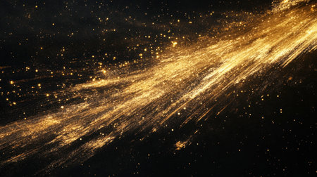 A mesmerizing depiction of a golden stardust trail streaking through the dark cosmos. The vibrant glow and dynamic movement create a sense of wonder and beauty.の素材