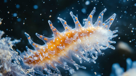 Discover a captivating underwater scene featuring a colorful sea creature with a transparent body. This close-up image showcases the beauty and diversity of marine life.の素材