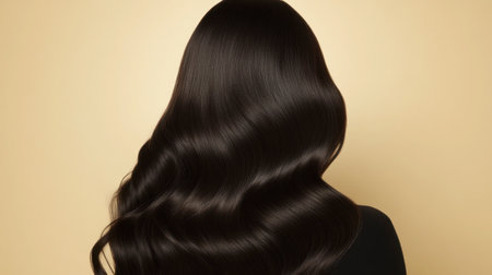 A stunning portrayal of sleek, long hair styled in gentle waves against a golden backdrop, emphasizing elegance and beauty in haircare and fashion trends.の素材