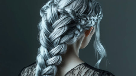 Captivating image showcasing an elegant silver braided hairstyle, featuring intricate patterns and textures. Ideal for beauty, fashion, and creative projects.の素材