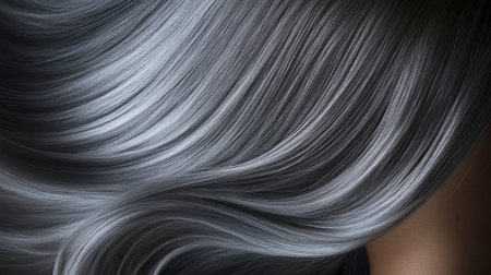 Captivating close-up of silky silver hair showcasing a stunning shine and smooth texture, perfect for beauty and hair care themes. Elegant and stylish!の素材