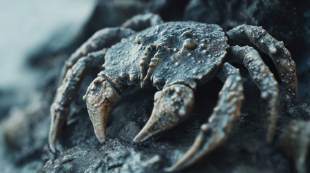 A stunning close-up of a unique crab resting on a rocky surface, showcasing intricate textures and features. Perfect for nature and wildlife enthusiasts.の素材