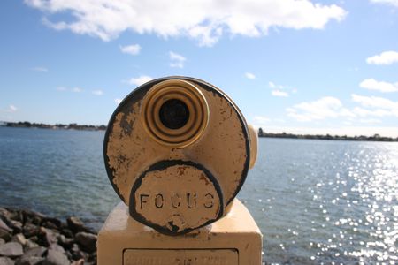 A  coin-operated viewfinder pointed at San Diego Harbour.の写真素材