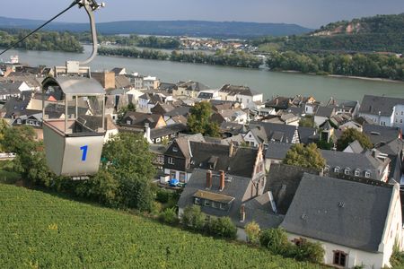 Gondola over Rudesheim vineyards, Germany.