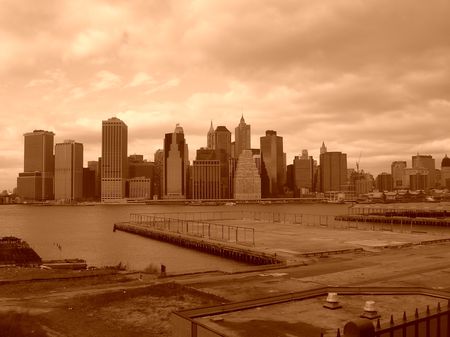 Lower Manhattan and East River as seen from Brooklyn Heights.の写真素材