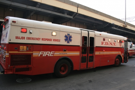 New York City, USA - January 9, 2013 - FDNY emergency response vehicle on scene at a Ferry Accident in Lower Manhattan.のeditorial素材