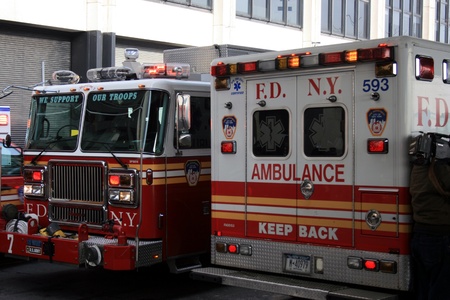 New York City, USA - January 9, 2013 - FDNY at the scene of an accident in Manhattan.のeditorial素材
