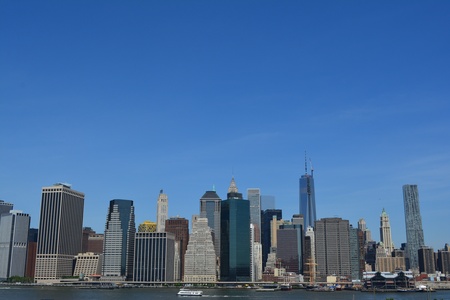 Lower Manhattan skyline along the East Riverの写真素材