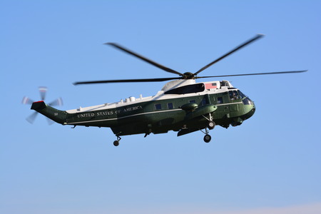 New York City, USA - March 8, 2014  Presidential helicopter Marine One lands in Lower Manhattan のeditorial素材