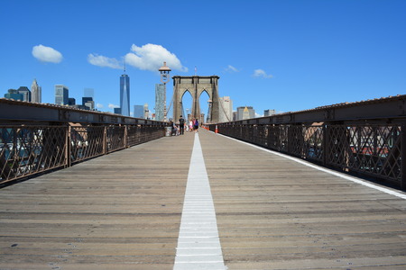 New York City, USA - August 23, 2014 - Walkway on the Brooklyn Bridge.のeditorial素材
