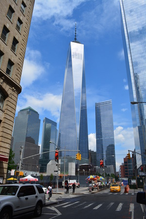 New York City, USA - September 1, 2014 - World Trade Center Towers One and Seven at Ground Zero.のeditorial素材