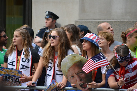 New York City USA July 10 2015 - Young fans at the Womens World Cup victory parade.のeditorial素材