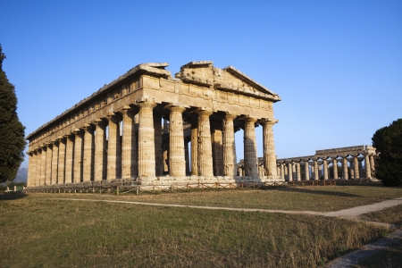 Ancient ruins of greek temple dedicated to the god Hera, Paestum, Naples, Italy. の写真素材