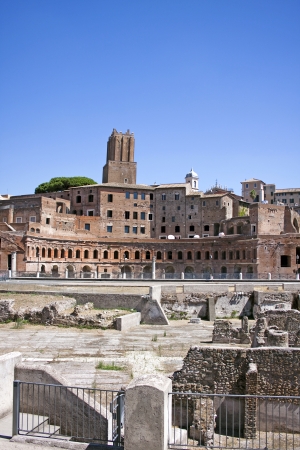 Trajan's Market is a large complex of ruins in the city of Rome, Italy, located on the Via dei Fori Imperiali, at the opposite end to the Colosseum.の写真素材