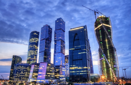 Moscow city, high dinamic range process, sundown.のeditorial素材