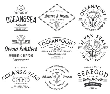 Black on white seafood labels and badges vol. 3 for any useのイラスト素材