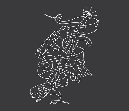 Eat pizza or die vector black and white conceptのイラスト素材