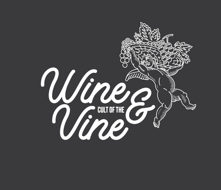 White on black vector illustration of an angel with grapesのイラスト素材
