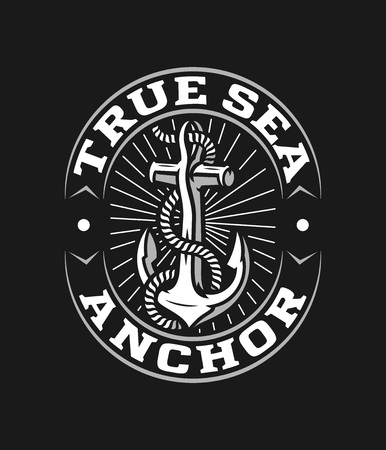 White on black vector true sea anchor design illustration.のイラスト素材