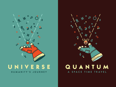 It's a spaceman hand holding an atom representing the space and galaxiesのイラスト素材
