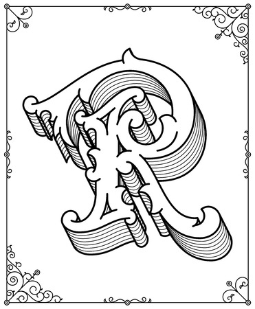 It's a black on white background vector illustration depicting a modern style letter Rのイラスト素材