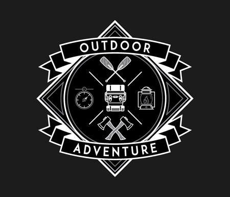 Outdoor adventure white on black is a vector illustration about discovering and exploringのイラスト素材