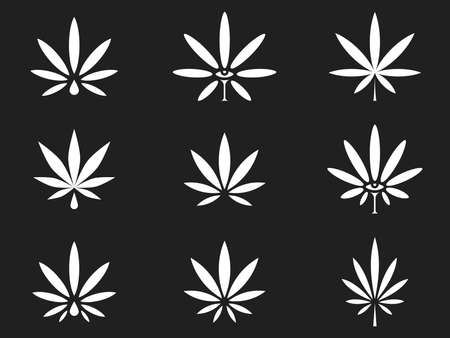 Hemp leafs vol.1 white on black vector designのイラスト素材