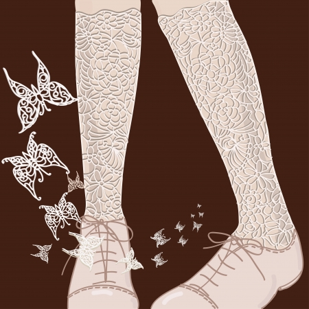 Woman s legs in shoues with butterflysのイラスト素材