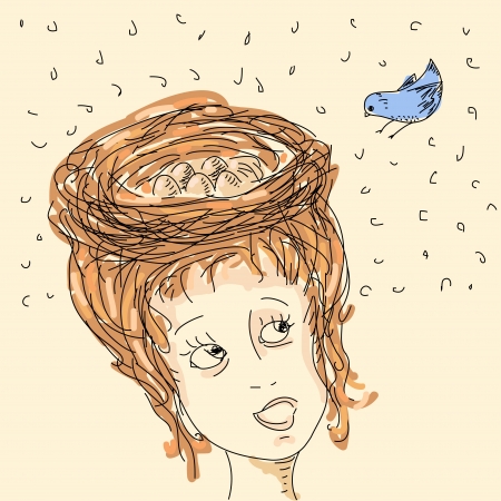 Woman with hair nestのイラスト素材